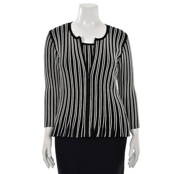 St. John Knits 2Pc Ribbed Knit Cardigan & Shell Set in Caviar/Bianco sz L